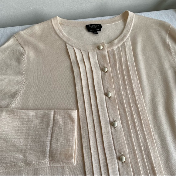 Talbots Cream Merino Wool Ruffle Cardigan Sweater - Picture 8 of 13